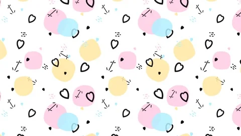 Cute Hand Drawn Seamless Pattern With Hearts And Pastel Circles. Stock Footage 341775433