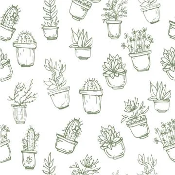 Cute hand drawn seamless pattern with cactus Stock Illustration