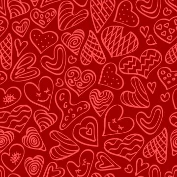 Cute hand drawn seamless pattern with heart shapes Stock Illustration