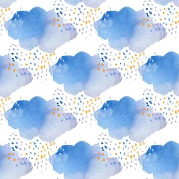 Cute hand drawn seamless pattern with clouds. Funny background. illustration Stock Illustration
