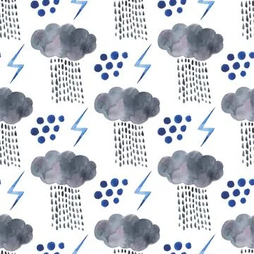 Cute hand drawn seamless pattern with clouds. Funny background. illustration イラスト素材