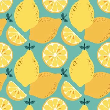 Cute hand drawn seamless pattern with lemon citrus summer fruit slices Stock Illustration