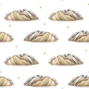 Cute hand drawn seamless pattern mountains and stars. Creative scandinavian Stock Illustration