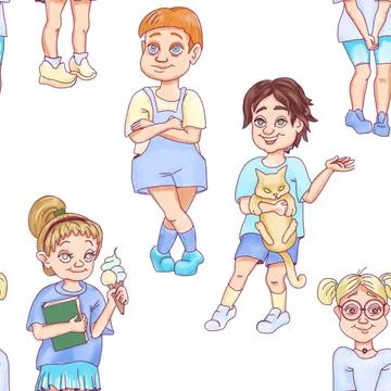 Cute hand drawn seamless pattern with children Stock Illustration