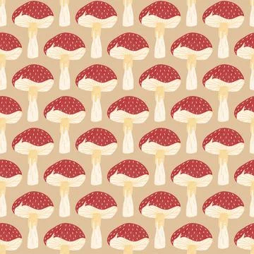 Cute hand drawn seamless pattern with mushrooms for any design. Fly agaric pr Stock Illustration