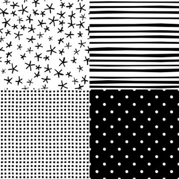 Cute hand drawn seamless patterns set Stock Illustration