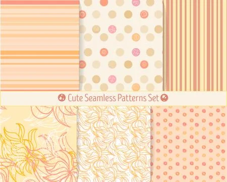 Cute hand-drawn seamless patterns. Endless texture for paper or scrap booking. Stock Illustration