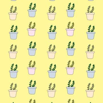 Cute hand drawn simple leafy plant in pots with a beautiful background. Stock Illustration