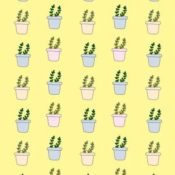 Cute hand drawn simple leafy plant in pots with a beautiful background. Stock Illustration