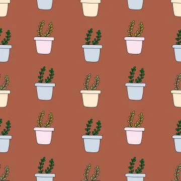 Cute hand drawn simple leafy plant in pots with a beautiful background. Stock Illustration