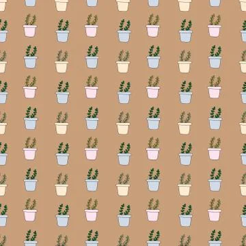 Cute hand drawn simple leafy plant in pots with a beautiful background. Stock Illustration