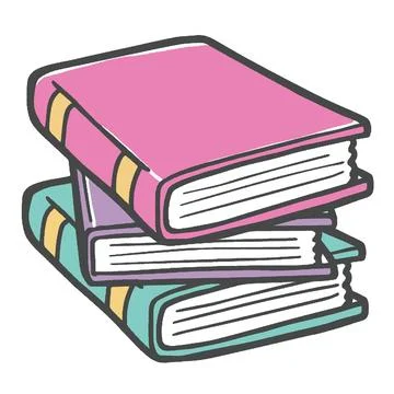 Cute Hand Drawn Stack of Books with Stickers Illustration Stock Illustration