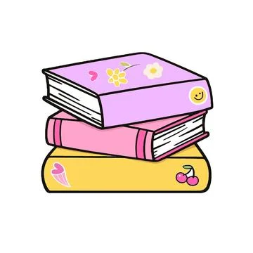 Cute Hand Drawn Stack of Books with Stickers Illustration Stock Illustration