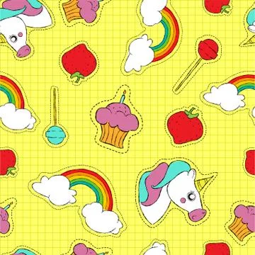 Cute hand drawn stitch patch icon seamless pattern Illustrazione stock