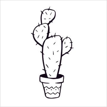Cute hand drawn vector cactuse in the pot Stock Illustration