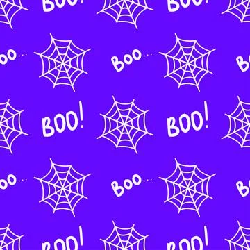 Cute hand drawn vector Halloween seamless pattern, violet doodle background. For Stock-Illustration
