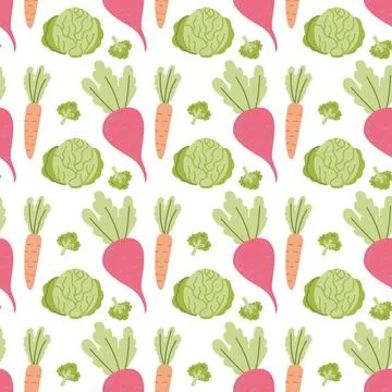 Cute Hand Drawn Vegetable Seamless Pattern on White Background 스톡 일러스트