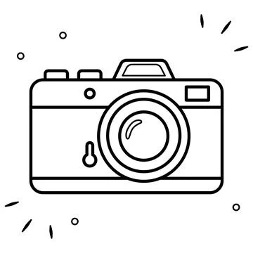 Cute hand drawn vintage camera line art doodle for photography. Stock Illustration