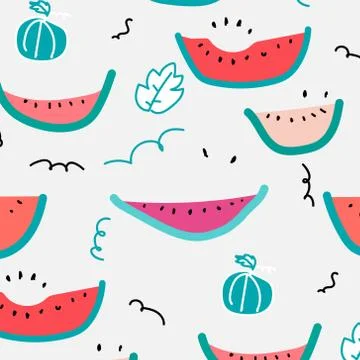 Cute Hand Drawn Watermelon Pattern. Stock Illustration