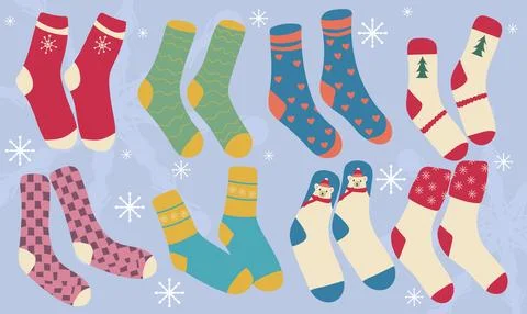 Cute Hand Drawn Winter Socks Set Stock Illustration