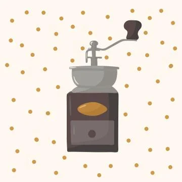 Cute hand-held coffee grinder. Drawn for drinks Americano, Latte, RAF, espresso Stock Illustration