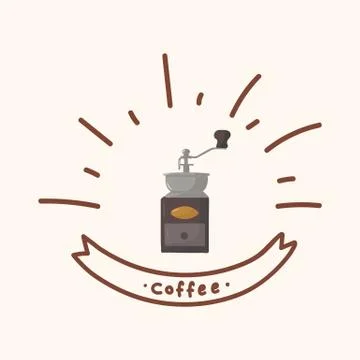 Cute hand-held coffee grinder. Hand-drawn coffee poster. Grain chopper for an Stock Illustration
