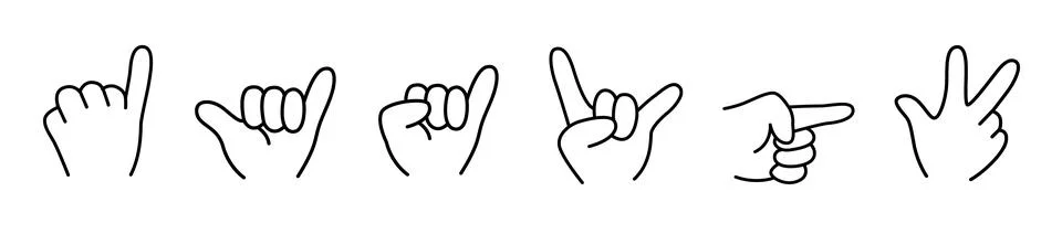 Cute hand icon set of various shapes, icons as fingers interaction, pinky swear Stock Illustration