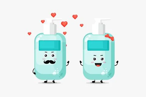Cute hand sanitiser character fall in love Stock Illustration