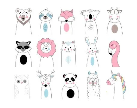 Cute handdrawn animals set Stock-Illustration