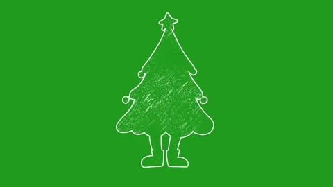 Cute Handdrawn Christmas Tree | Fun Dancing Animation on Green Screen Stock Footage 323505352