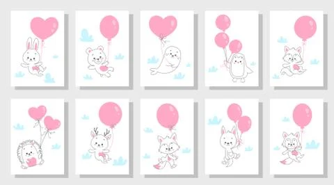 Cute happy animal vector illustration set Stock Illustration