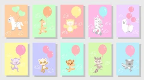 Cute happy animal vector illustration set Stock-Illustration