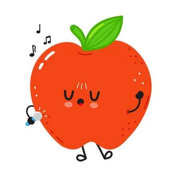 Cute happy apple fruit character singing music Stock Illustration
