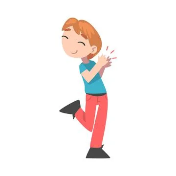 Cute Happy Boy Clapping his Hands, Lovely Kid Expressing Enjoyment, Appreciation Stock Illustration