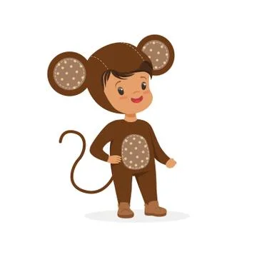 Cute happy boy dressed as a monkey, kids carnival costume vector Illustration Stock Illustration