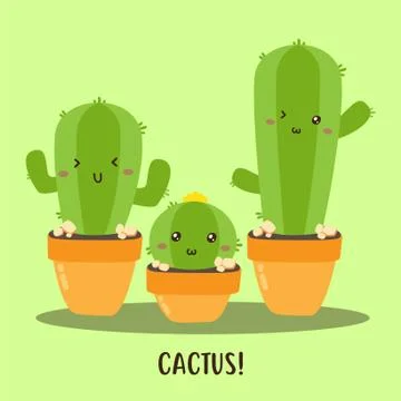 Cute happy cactus collection vector design Stock Illustration