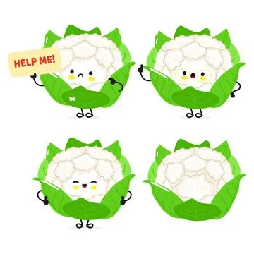 Cute happy Cauliflower characters bundle set. Vector hand drawn doodle style Stock Illustration