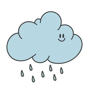 Cute Happy Cloud with Rain Drops. spring or autumn weather Stock Illustration