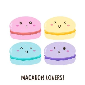 Cute happy colorful macarons vector design Stock Illustration