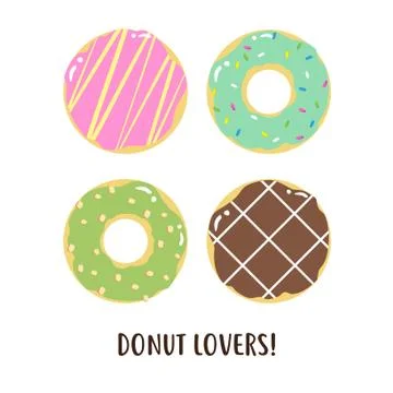 Cute happy donuts collection vector design Stock Illustration