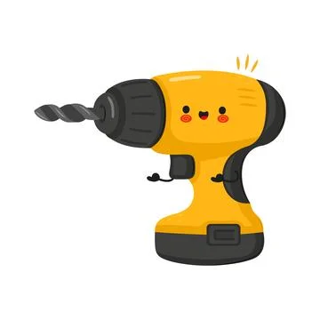 Cute happy drill tool character smiling Stock Illustration