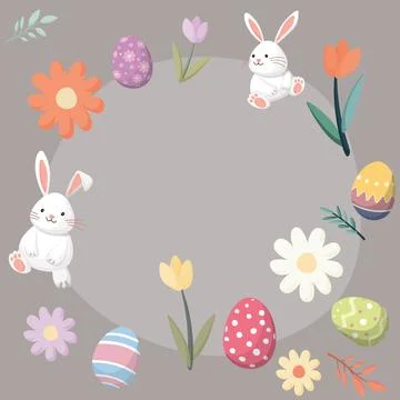 Cute Happy Easter greeting card, poster or banner hand drawn style with gra.. Stock Illustration