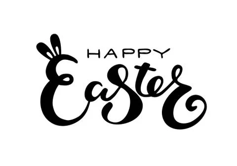 Cute Happy Easter lettering quote with bunny ears Stock Illustration