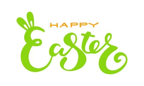 Cute Happy Easter lettering quote with bunny ears Stock Illustration