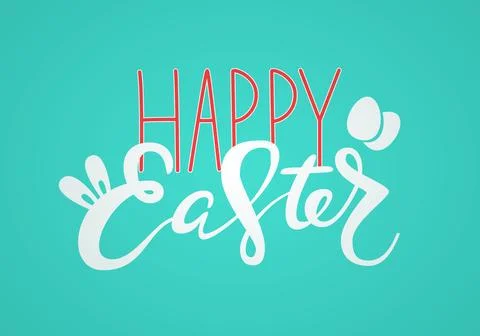 Cute Happy Easter lettering quote with bunny ears and eggs Stock Illustration