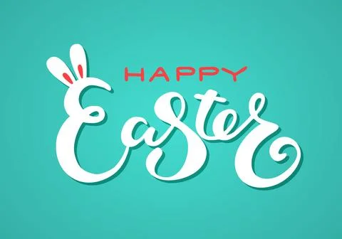 Cute Happy Easter lettering quote with bunny ears Stock Illustration