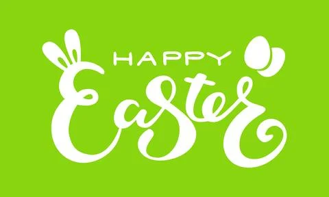 Cute Happy Easter lettering quote with bunny ears Stock Illustration