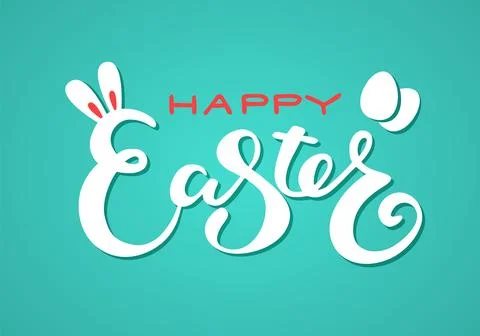 Cute Happy Easter lettering quote with bunny ears and eggs Stock Illustration