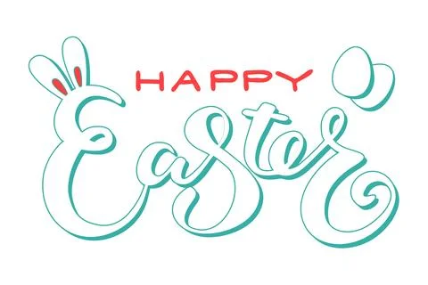 Cute Happy Easter lettering quote with bunny ears and eggs Stock Illustration