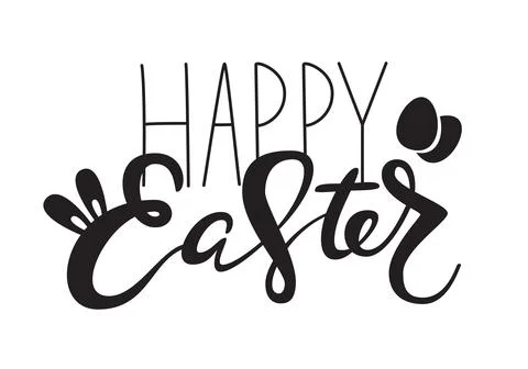 Cute Happy Easter lettering quote with bunny ears and eggs Stock Illustration
